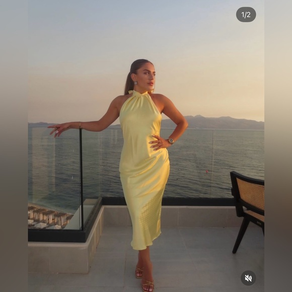 Zara butter Yellow Backless Halter maxi Dress holiday evening wedding - Picture 2 of 16